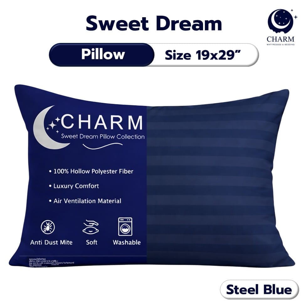หมอนหนุน CHARM SWEET DREAM ซื้อ 1 แถม 1 ขนาด 19X29 นิ้ว 1000 กรัม สี STEEL BLUE